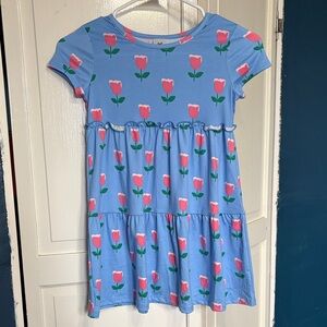 Floral Tulip Kids Dress in Light Blue